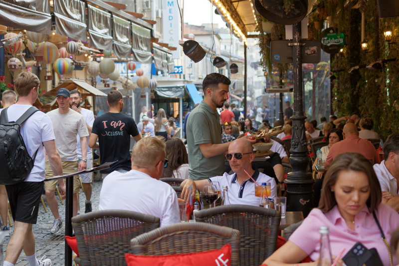 Bustling pedestrian area is the historic Old Town center of Bucharest